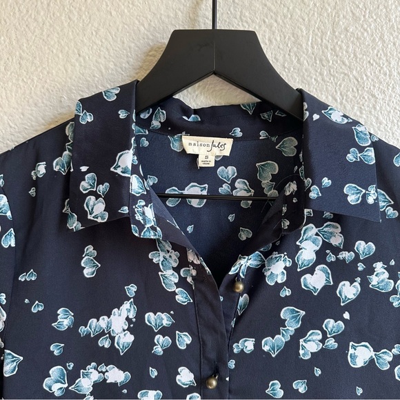 Maison Jules Blue Button Front Long Sleeve Dress Size Small - Picture 5 of 8